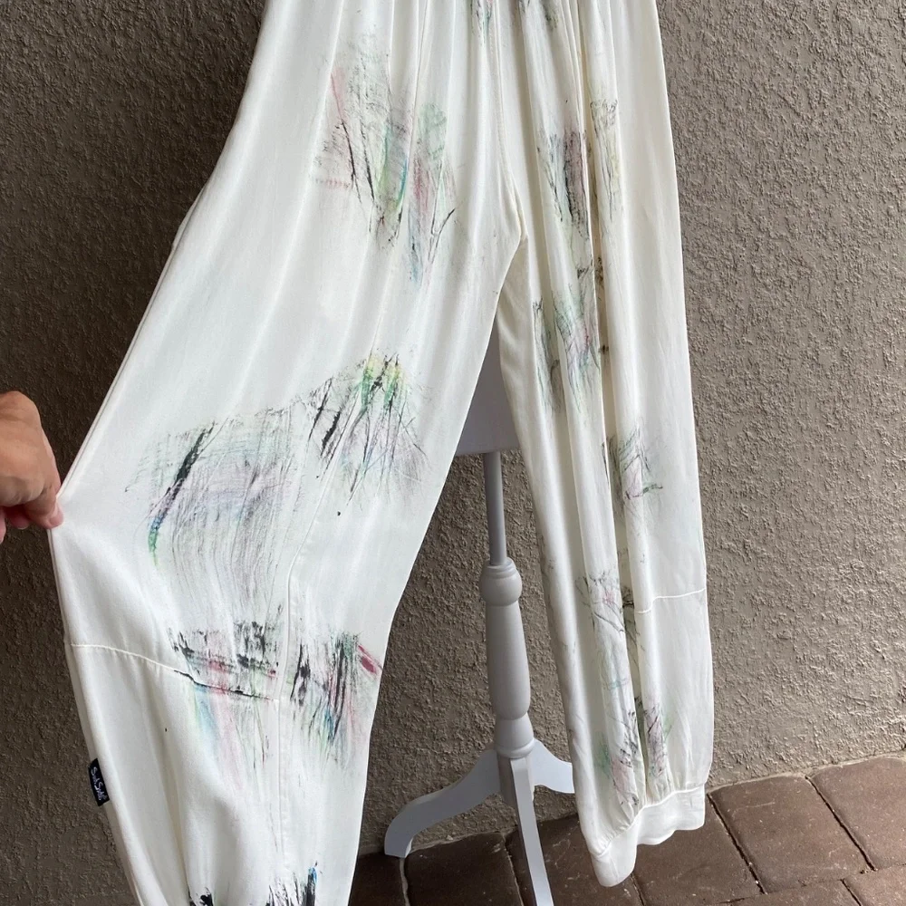 Sarah Santos Cream Wide Leg with Cuffs Pants Sz S - Picture 7 of 9